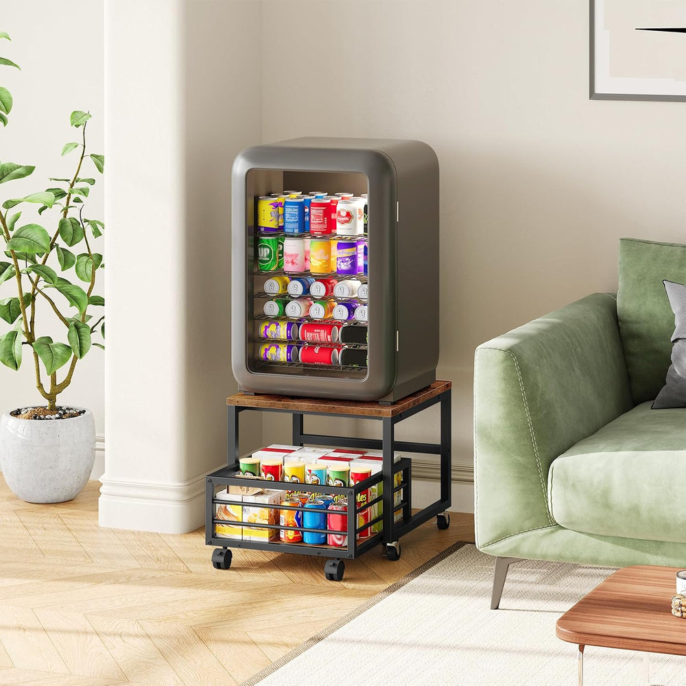 HOOBRO End Table, Mini Fridge Stand with Storage, Mini Fridge Table with Whee...