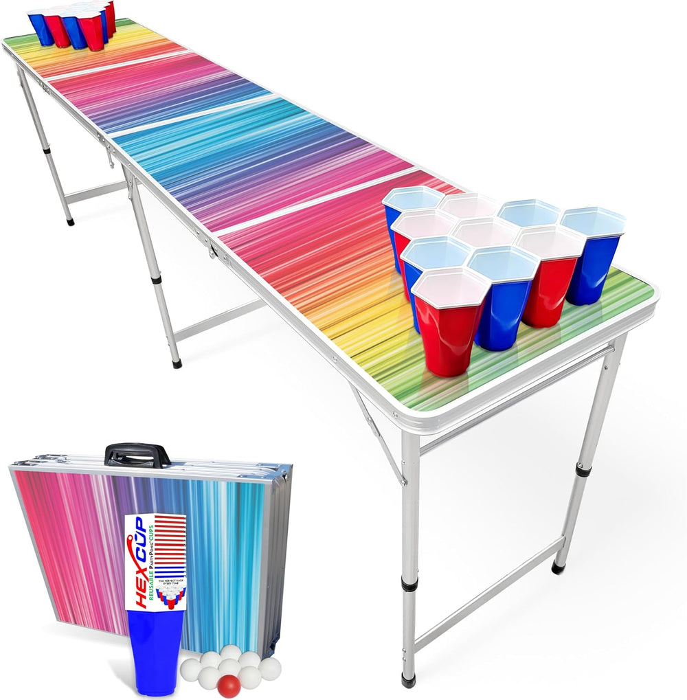 8-Foot Regulation Length Folding Table w/Optional Cup Holes, LED Lights, Cust...