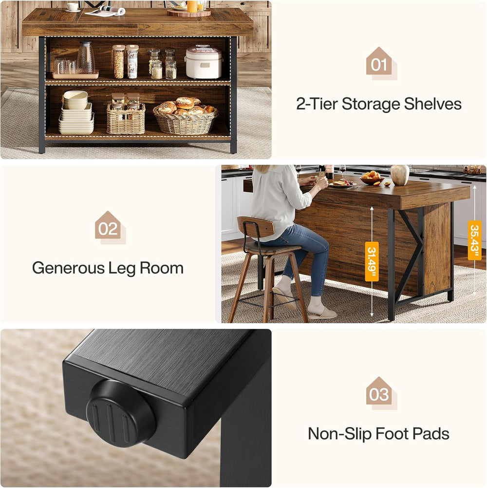 Tribesigns Large Kitchen Island with Storage, 55-Inch Wooden Stationary Islan...