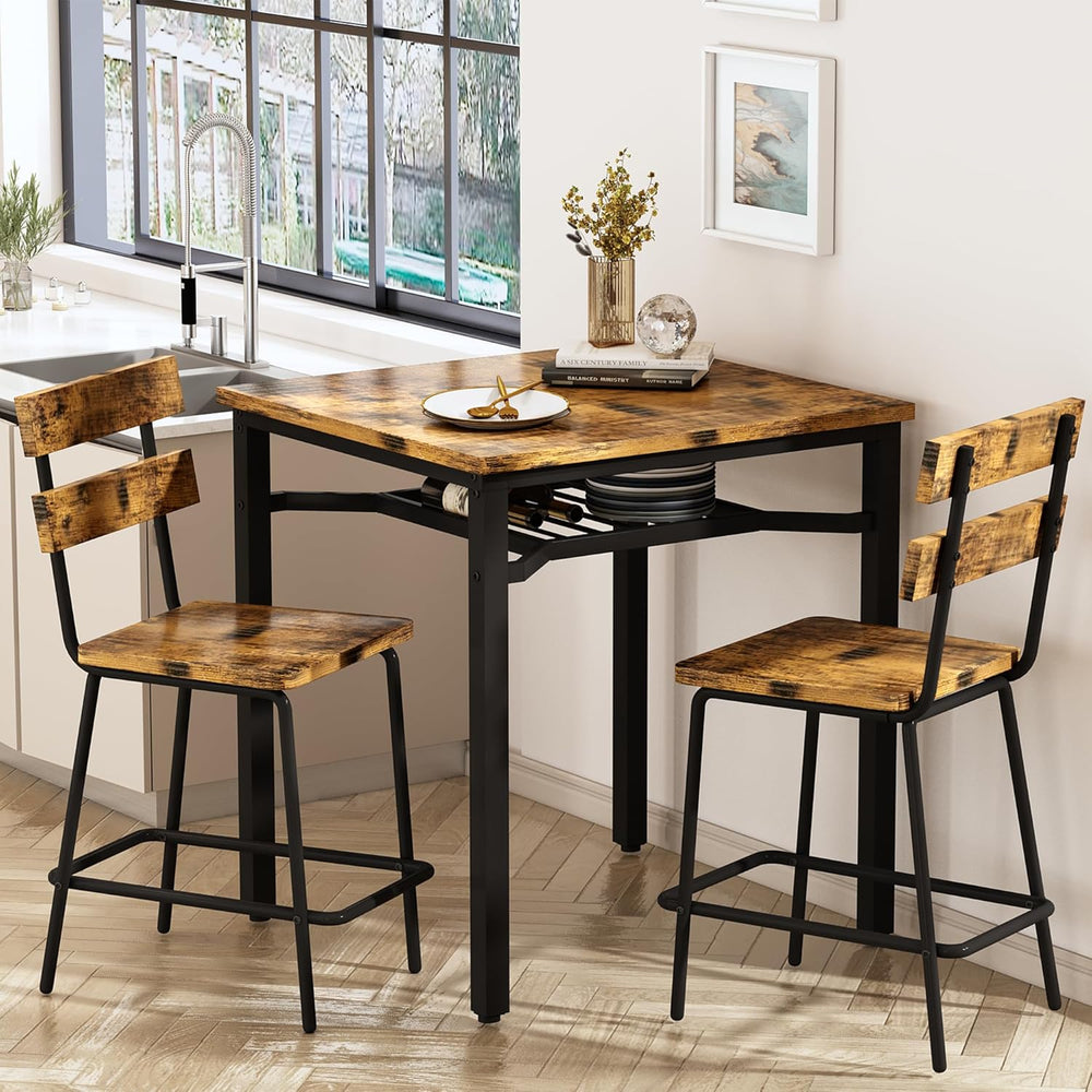 Hooseng 3 Piece Bar Table and Chairs Set, Counter Height Small Dining Table w...