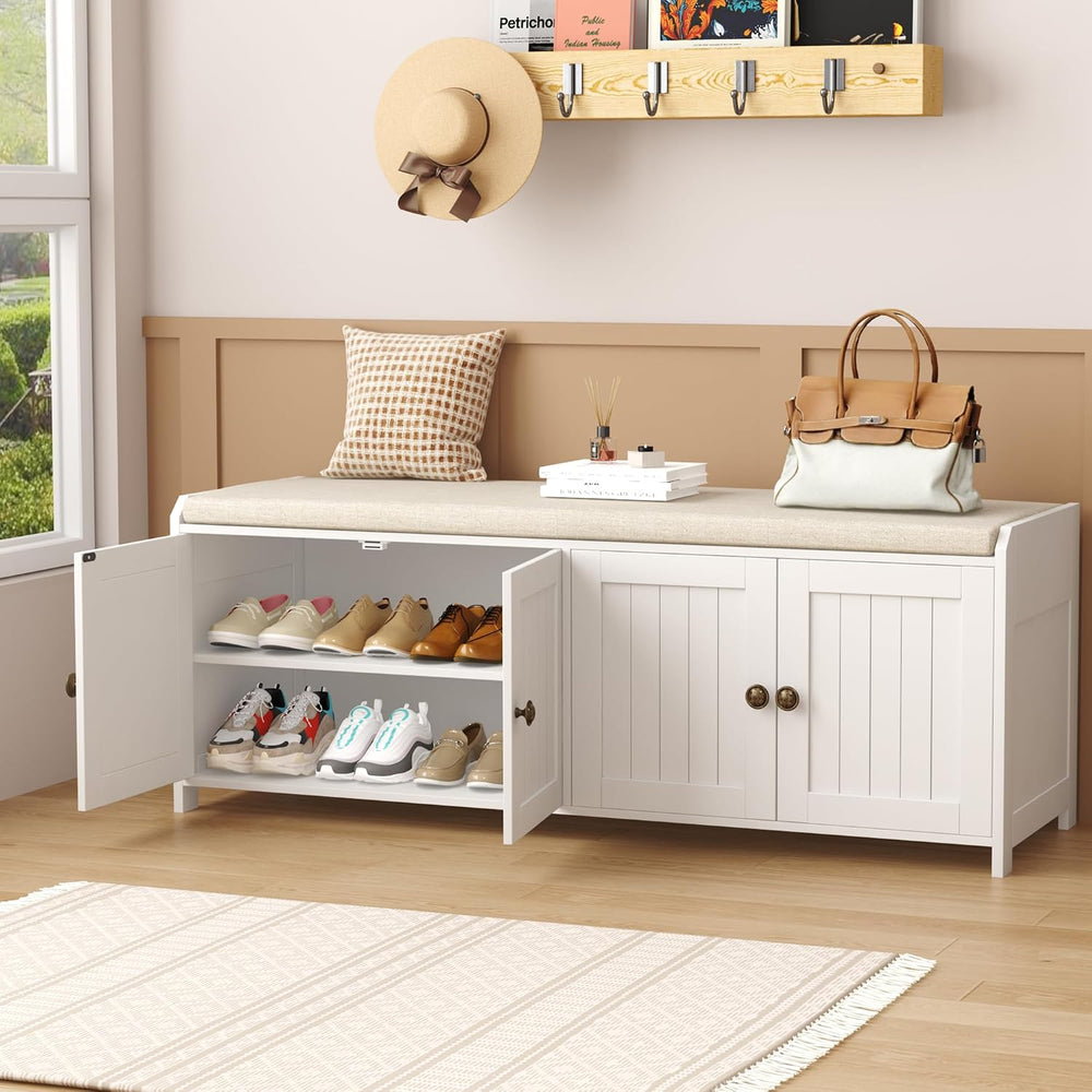 HOMEFORT 48.4" Shoe Storage Bench with Cushion, Entryway Bench with Padd...