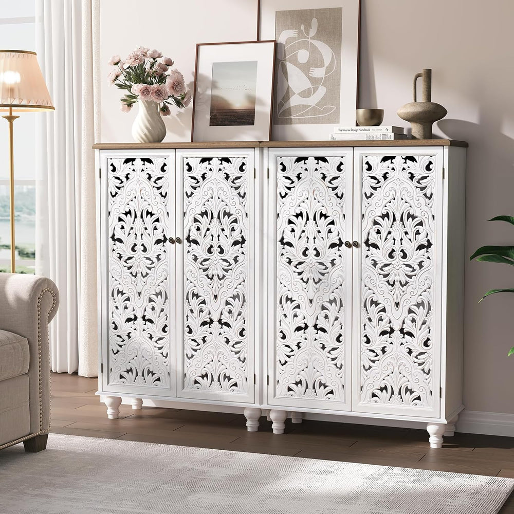 JOINICE 47" Tall Accent Cabinet with Carved Doors & Storage for Livi...