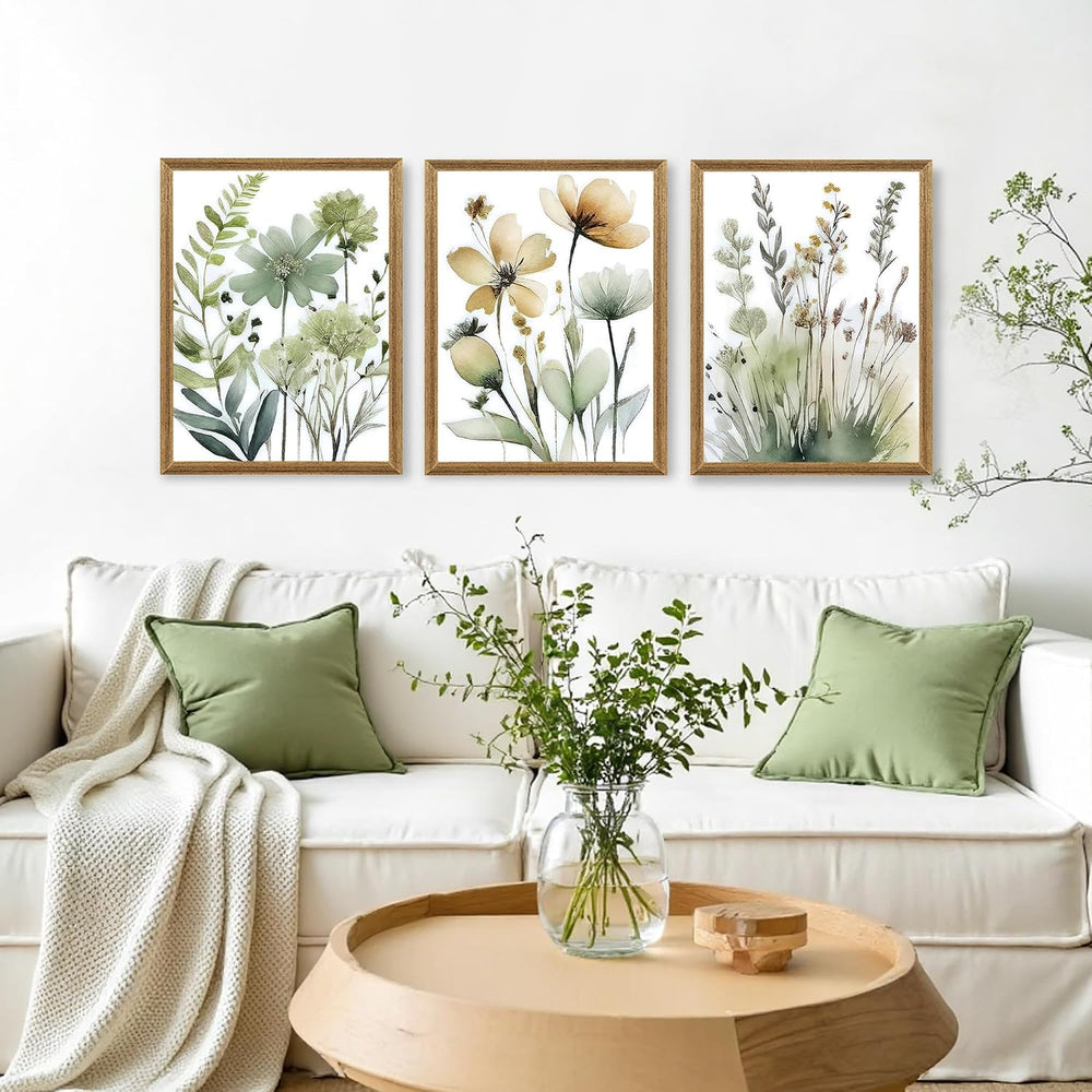 SYWENNOI Triptych, Watercolor Plant Framed Cnavas Wall Art, 12x16 in each