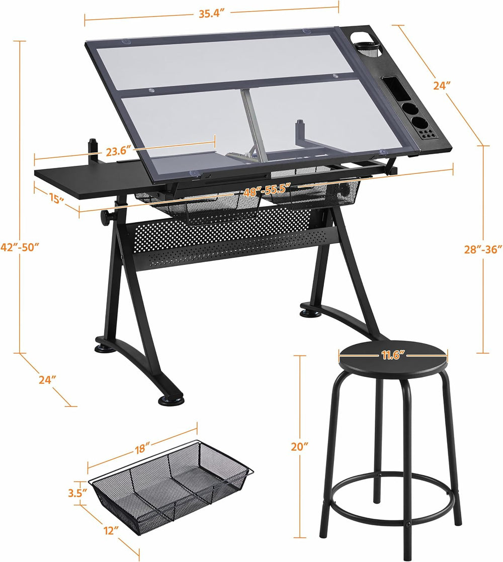 Topeakmart Height Adjustable Drafting Desk Artist Drawing Table Stool Set