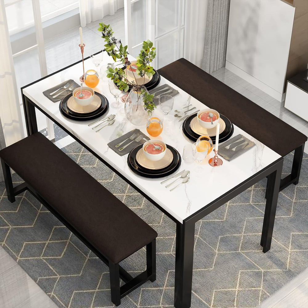 Dining Room Table Set with 2 Benches, Dining Table Set for 4-6, Dinner Table ...