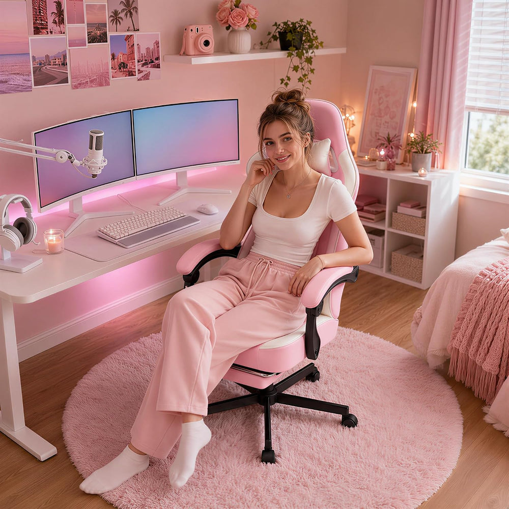 Mistpeople Gaming Chair, Ergonomic High Back Computer Chair with Footrest, Lu...