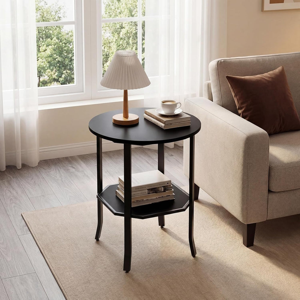 GOFLAME 2-Tier Round End Table, 20” Couch Sofa Side Table with Octagonal Stor...