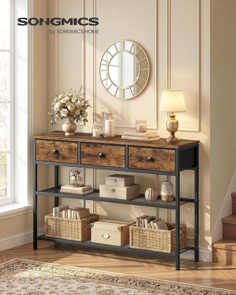 SONGMICS Console Table, Narrow Sofa Table with 2 Mesh Shelves | For Entryway,...