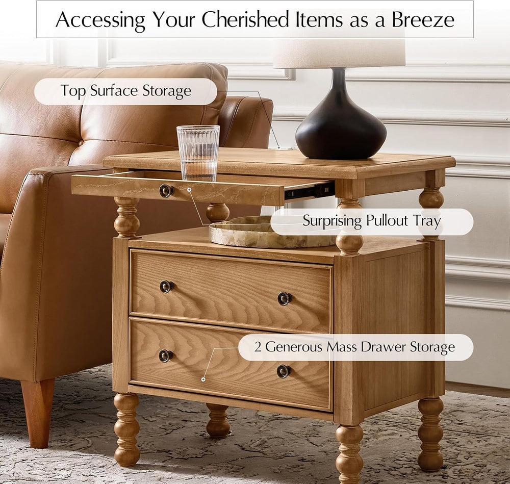 HULALA HOME 26" End Tables Set of 2 with Charging Station, Transitional ...