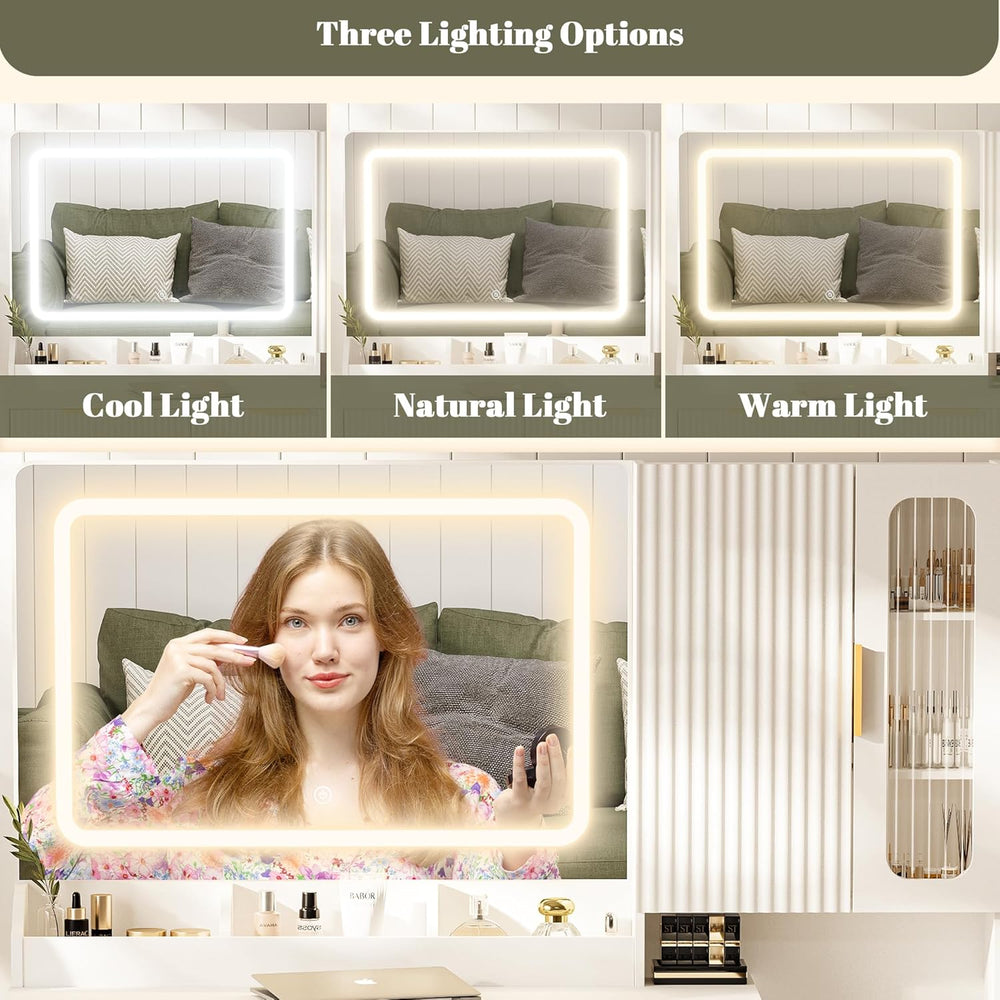 42" Modern Makeup Vanity Desk with Mirror and Lights, Makeup Vanity with...