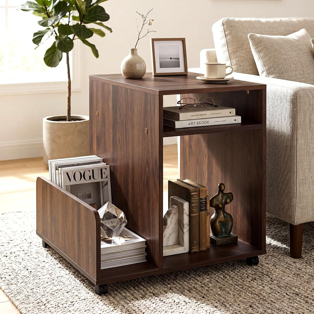 Giantex Rolling End Table with Storage, 3-Tier Mobile Sofa Couch Side Table w...