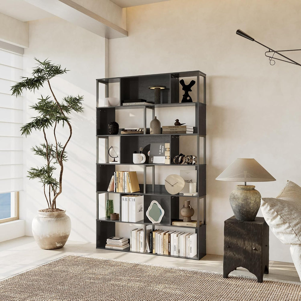 Garvee 6-Tier Bookshelf, Tall Geometric Bookcase, Modern Room Divider & D...