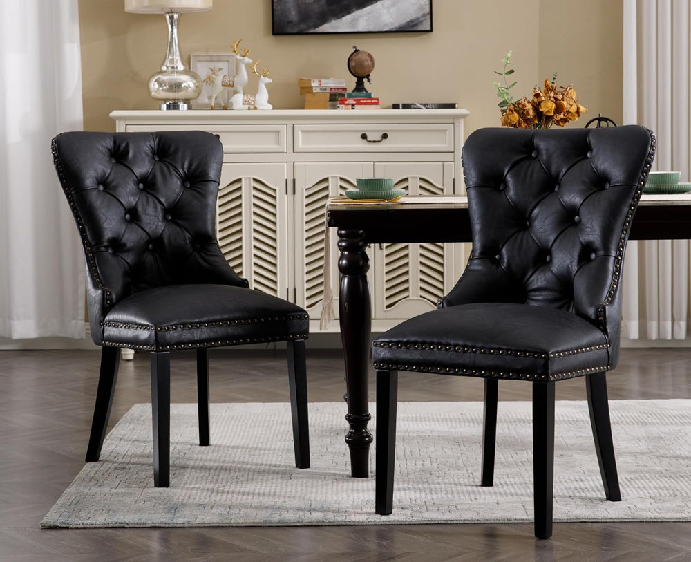EALSON Modern Black Dining Chairs Set of 8 Mid Century Leather Dining Room Ch...