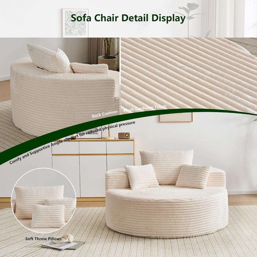 ClinQ 55" Oversized Round Chaise Lounge Chair Indoor, 2.5CM Corduroy Cha...