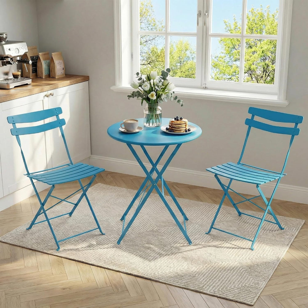 IDEALHOUSE Folding Bistro Table and Chairs Set of 2, Peacock Blue