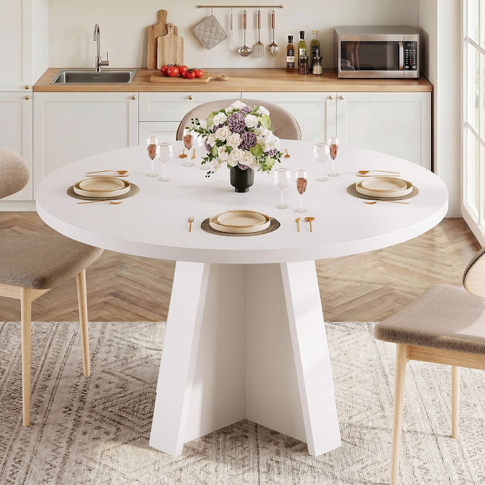 iPormis 47-Inch Round Dining Table for 4-6 People, Modern Wooden Kitchen Tabl...