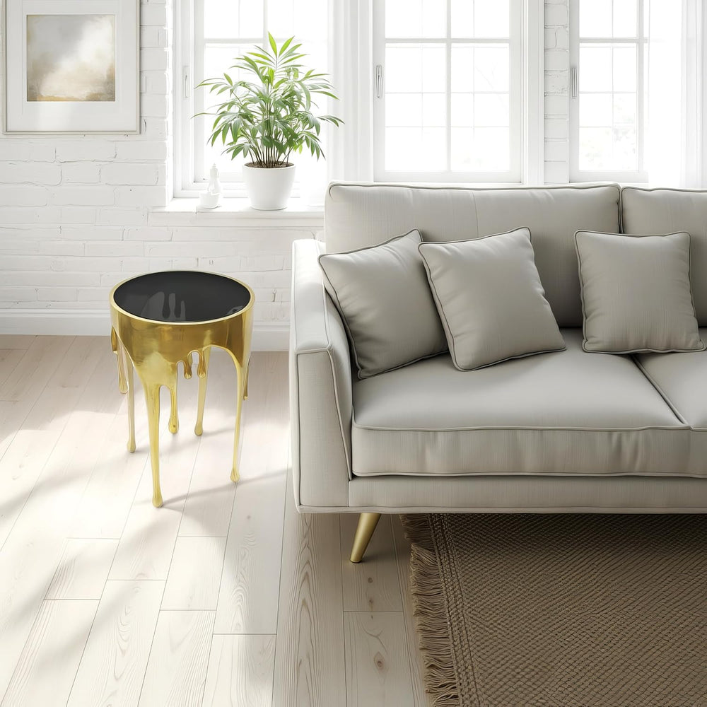 TUP THE URBAN PORT Capri Side End Table, 24.75 Inch Round Glass Top, Antique ...