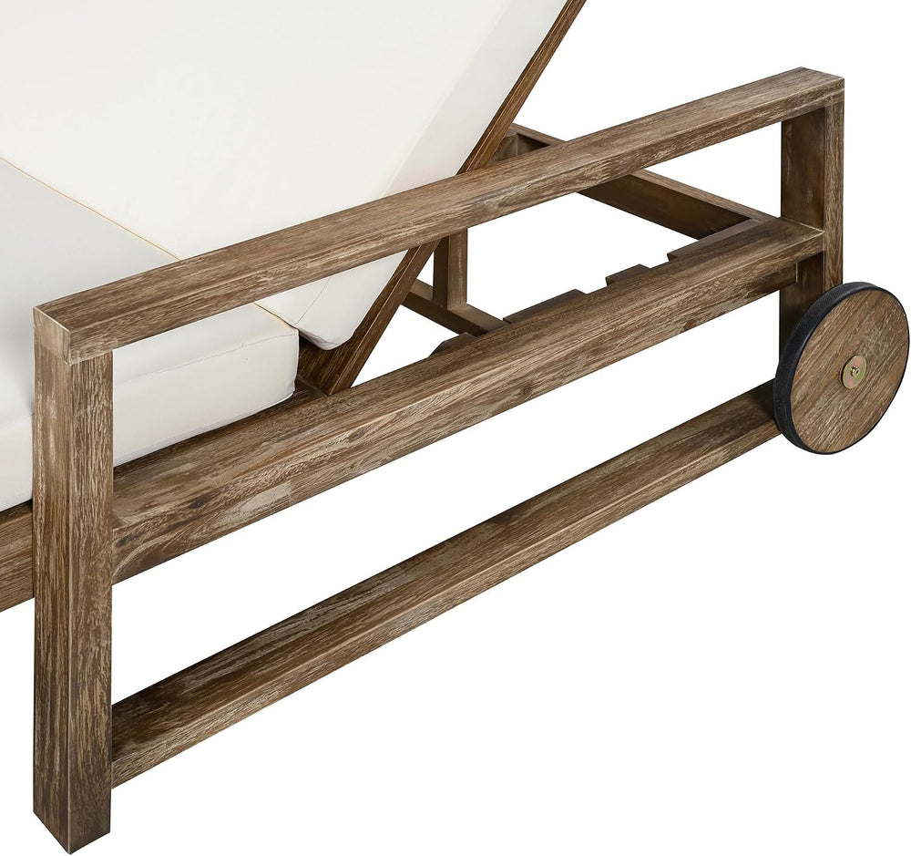 Merax Acacia Wood Outdoor Daybed Sofa, Farmhouse Patio Sun Lounger with Adjus...