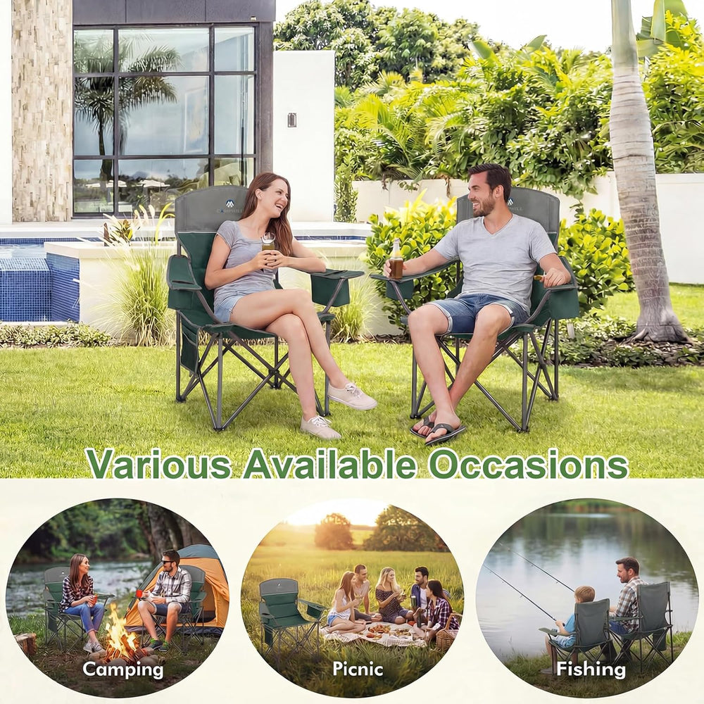 Oversized Camping Chairs 2 Pack - Heavy Duty 400LBS Padded Lawn Chair with Co...