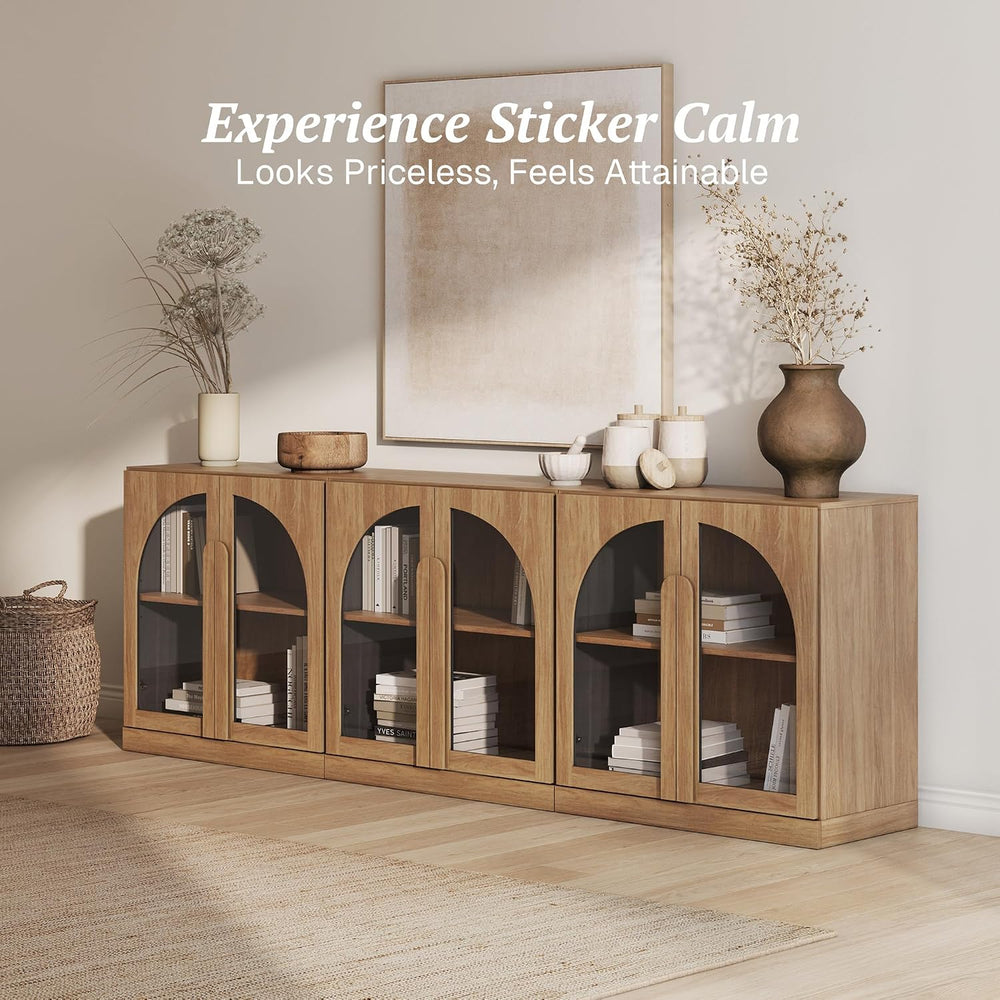BELLEZE Bijou Bookcase with Glass Door, Set of 3 - Camel