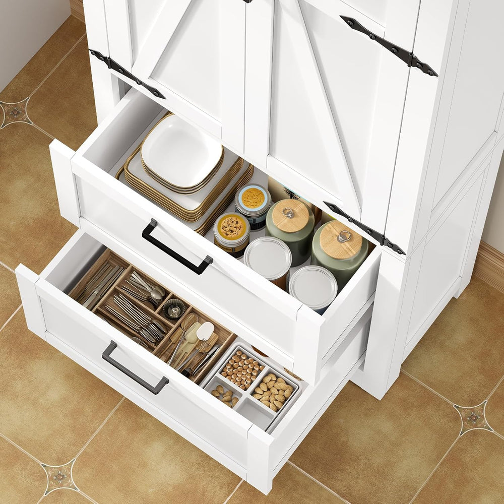 TEENFON 66.1" H Storage Cabinet with 2 Drawers, Farmhouse Kitchen Pantry...