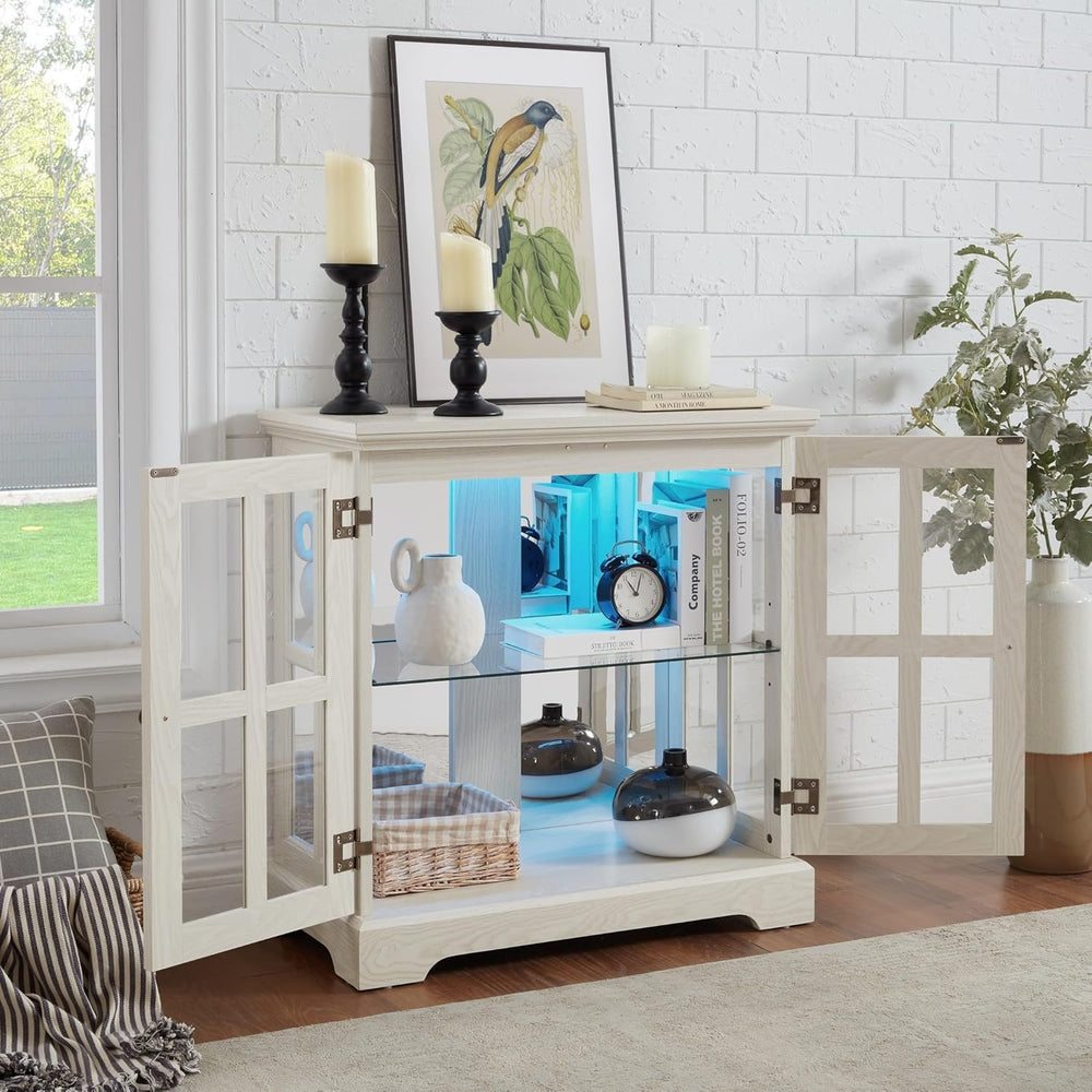 32" H LED Accent Curio Cabinet with 7 Color Lights for Collectibles, Mod...