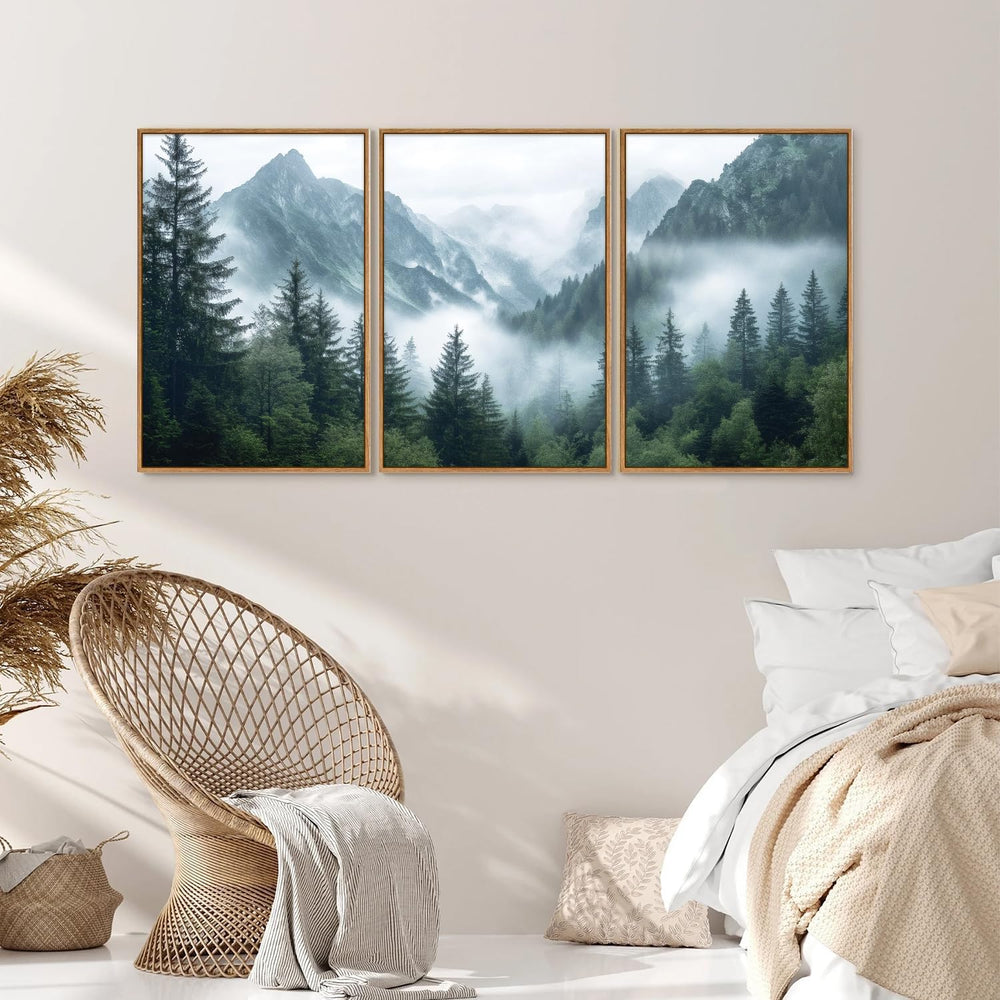 YeeHomedec Large Mountain Framed Canvas Wall Art, Mordern Calming Forest Wall...