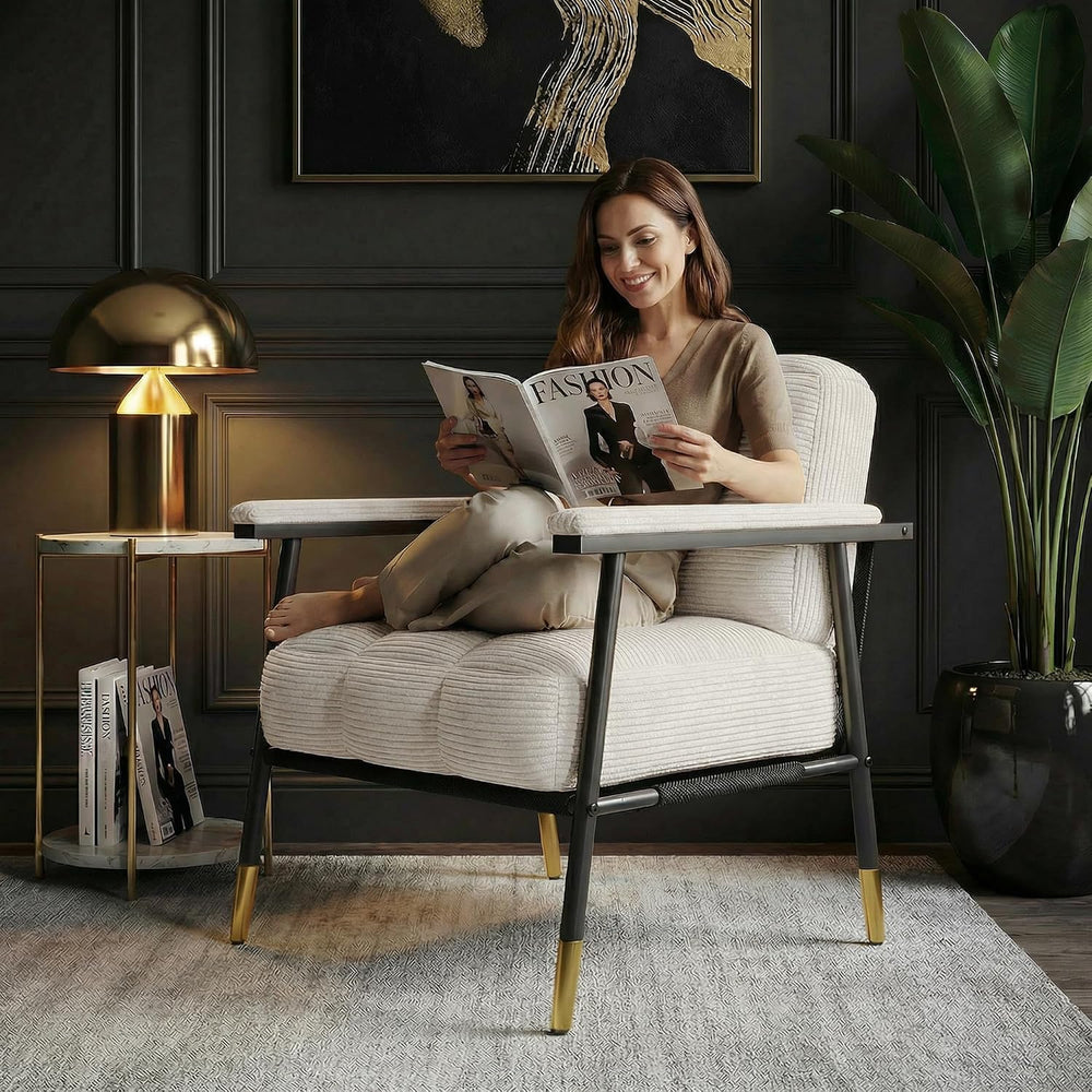 Homkdom Corduroy Accent Chair,Reading Chair for Living Room, Bedroom