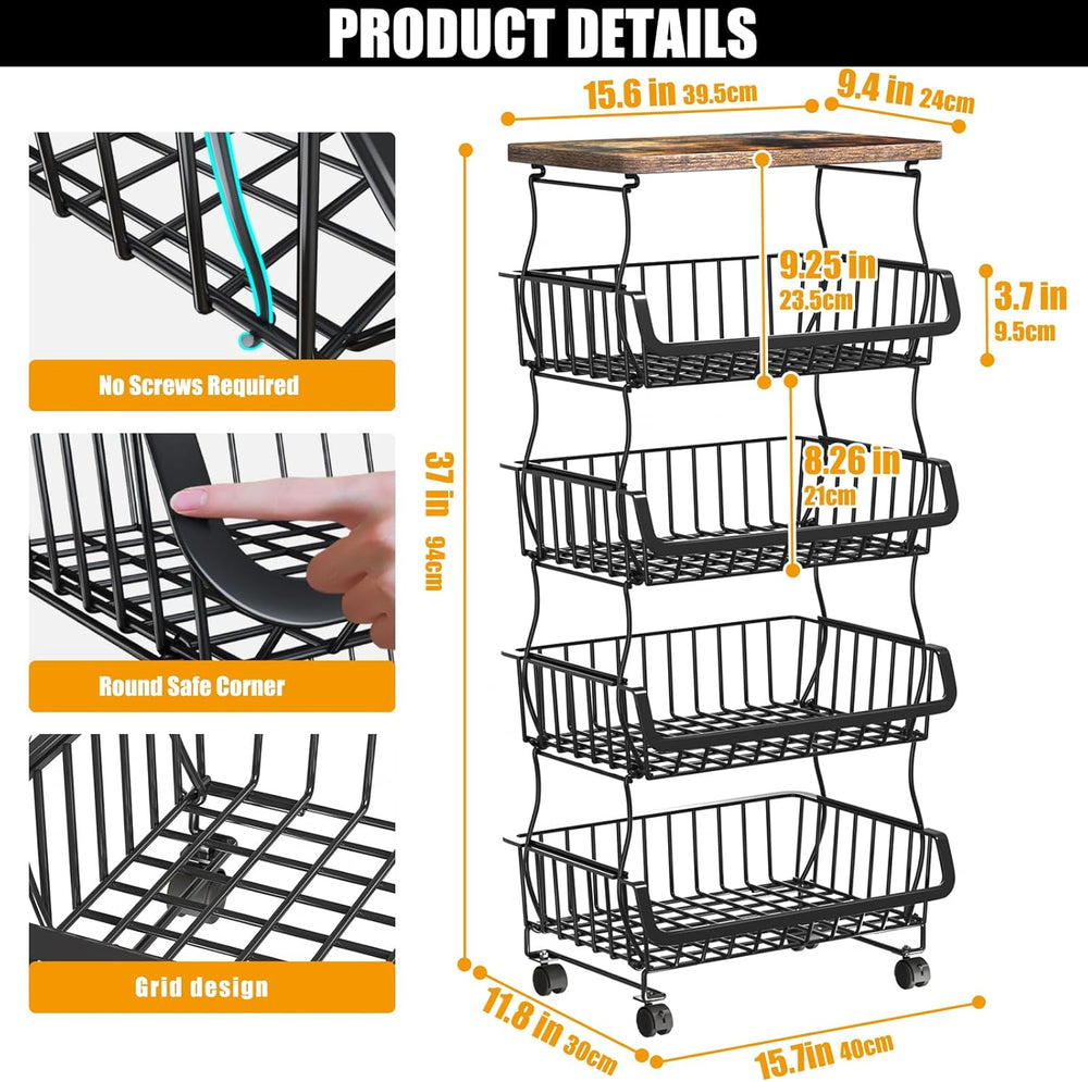 Gsiekare Fruit Vegetable Basket for Kitchen, 5 Tier Stackable Fruit Vegetable...