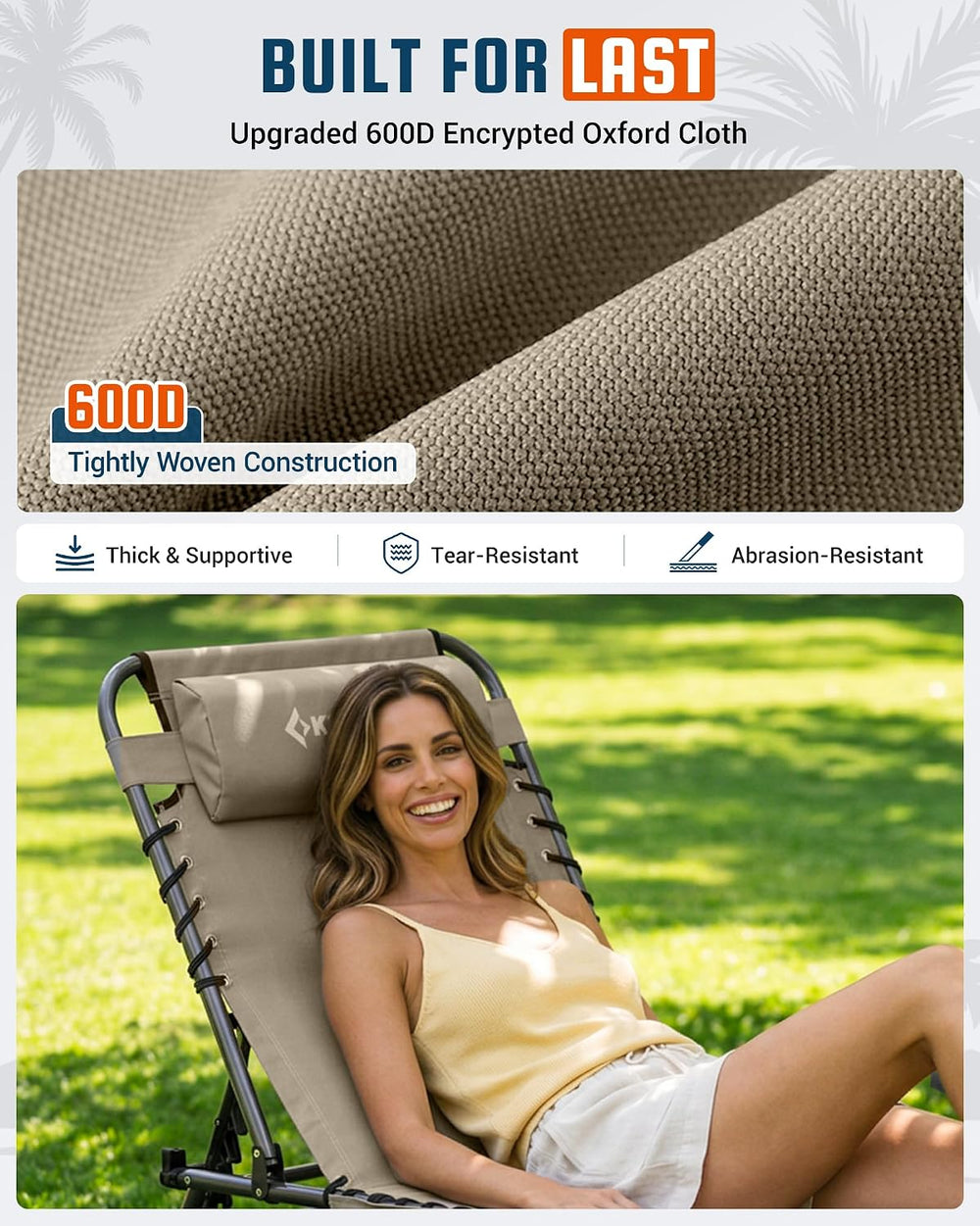 KingCamp 400LBS Tanning Chair with Face Hole, Beige