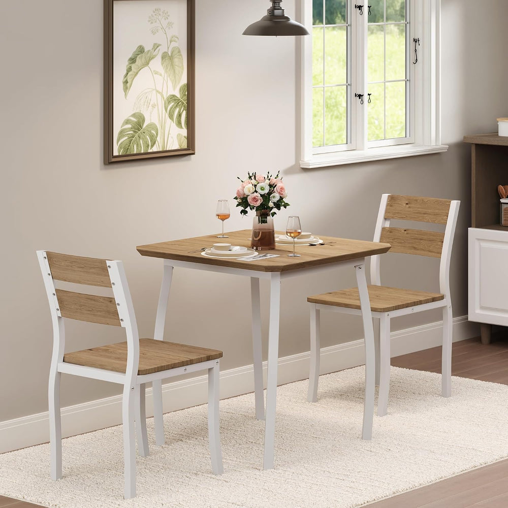 Garvee 3 Piece Dining Table Set for 2, Farmhouse Kitchen Table and Chair, Met...