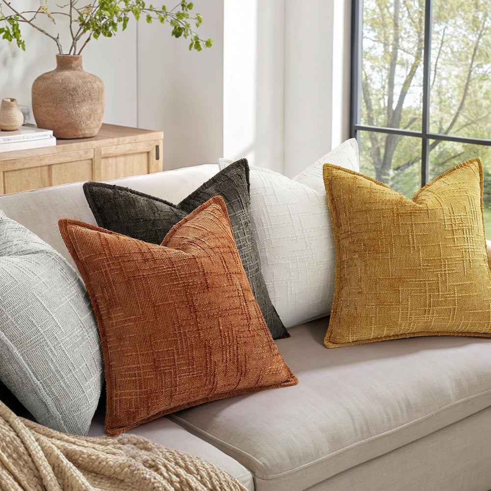 decorUhome Chenille Decorative Throw Pillow Covers 20x20 Set of 2, Rust