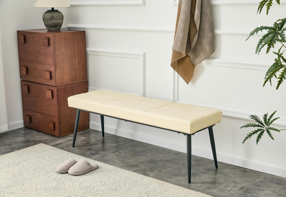 Modern Upholstered Dining Bench for 2-3, Leather Bench with High-Resilience S...