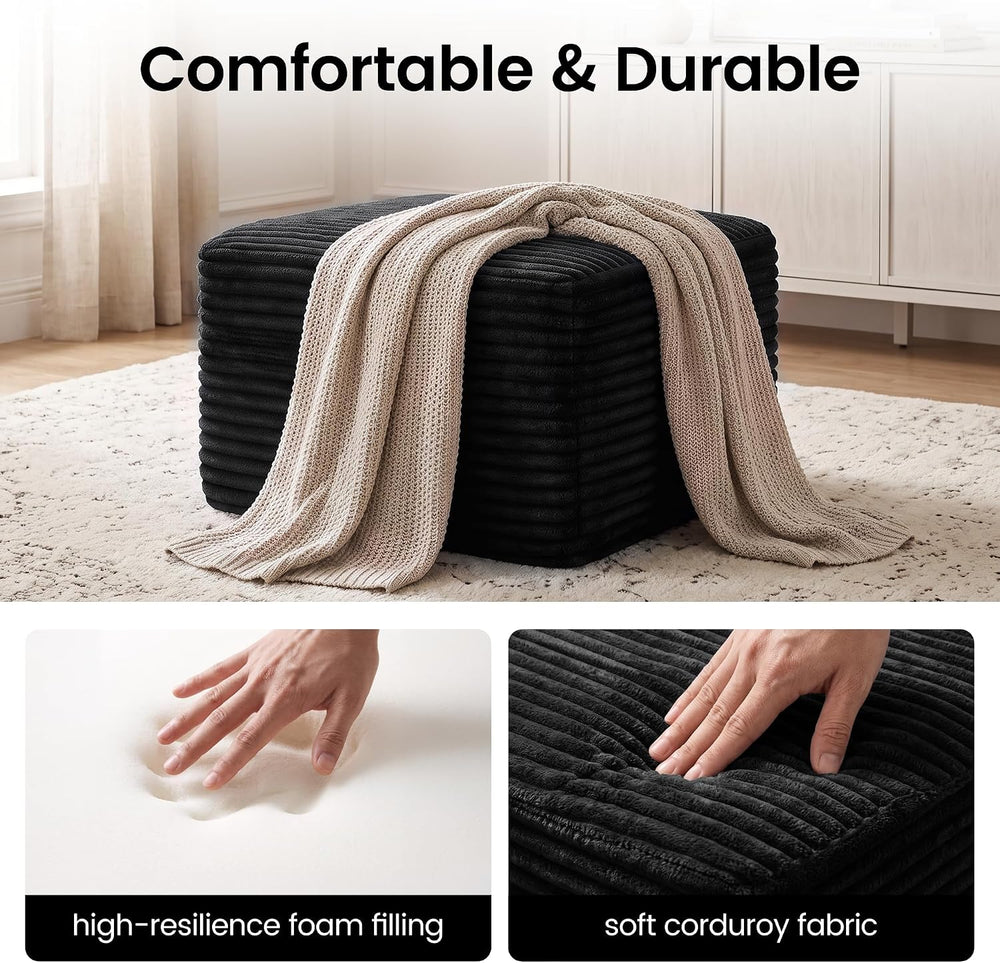 27.6" Floor Ottoman, Plush Corduroy Ottoman Foot Rest for Couch in a Box...