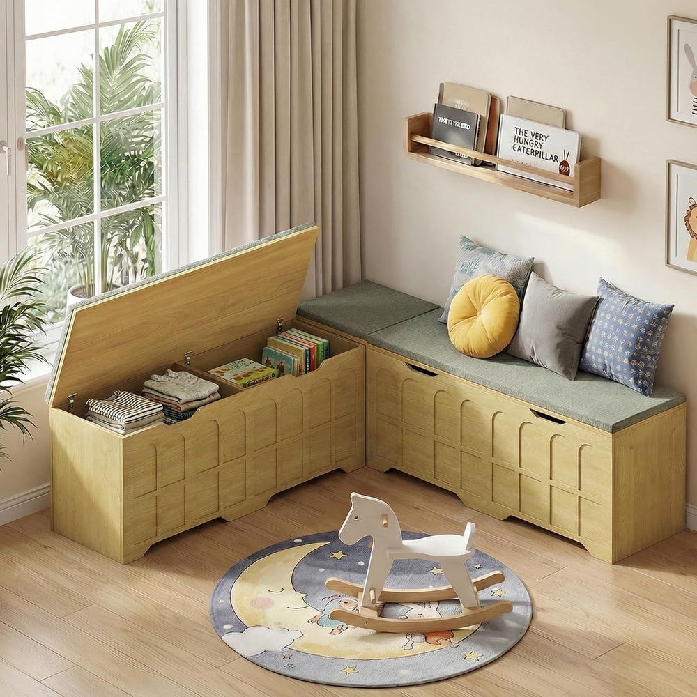Zevemomo 63" L Shaped Storage Bench with Cushion, Kitchen Breakfast Nook...