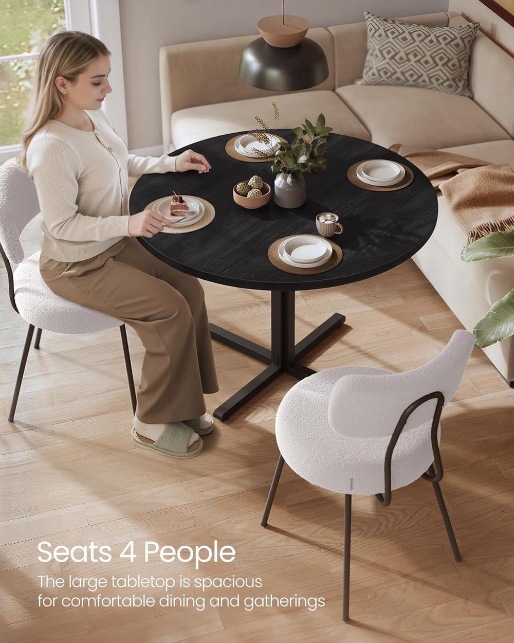 VASAGLE Dining Table, Small Round Kitchen Table for 4 People, 31.5 x 29.4 Inc...