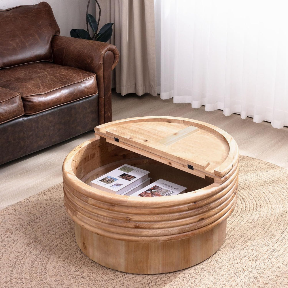 WILLIAMSPACE 30.3" Round Coffee Table with Hidden Storage for Living Roo...