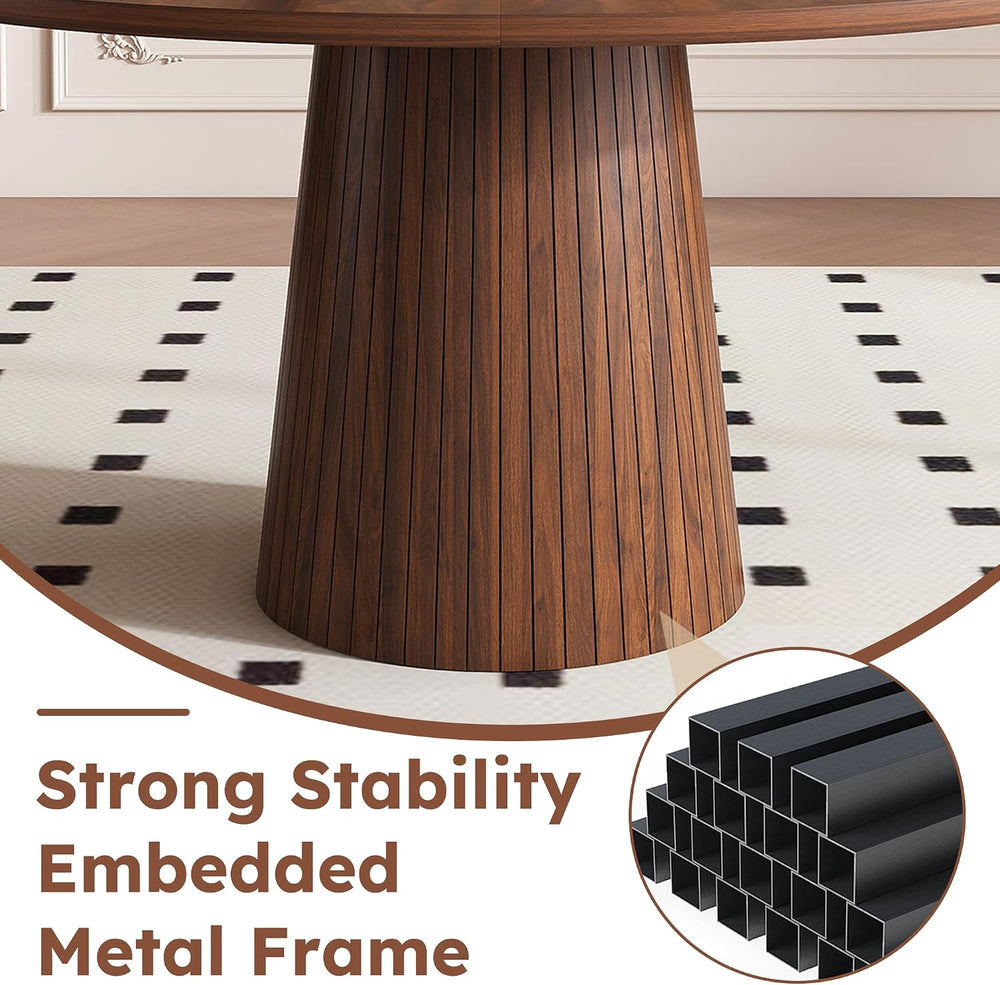 Round Dining Room Table, Farmhouse Kitchen Table with Wood Strip Base, 47.2“ ...