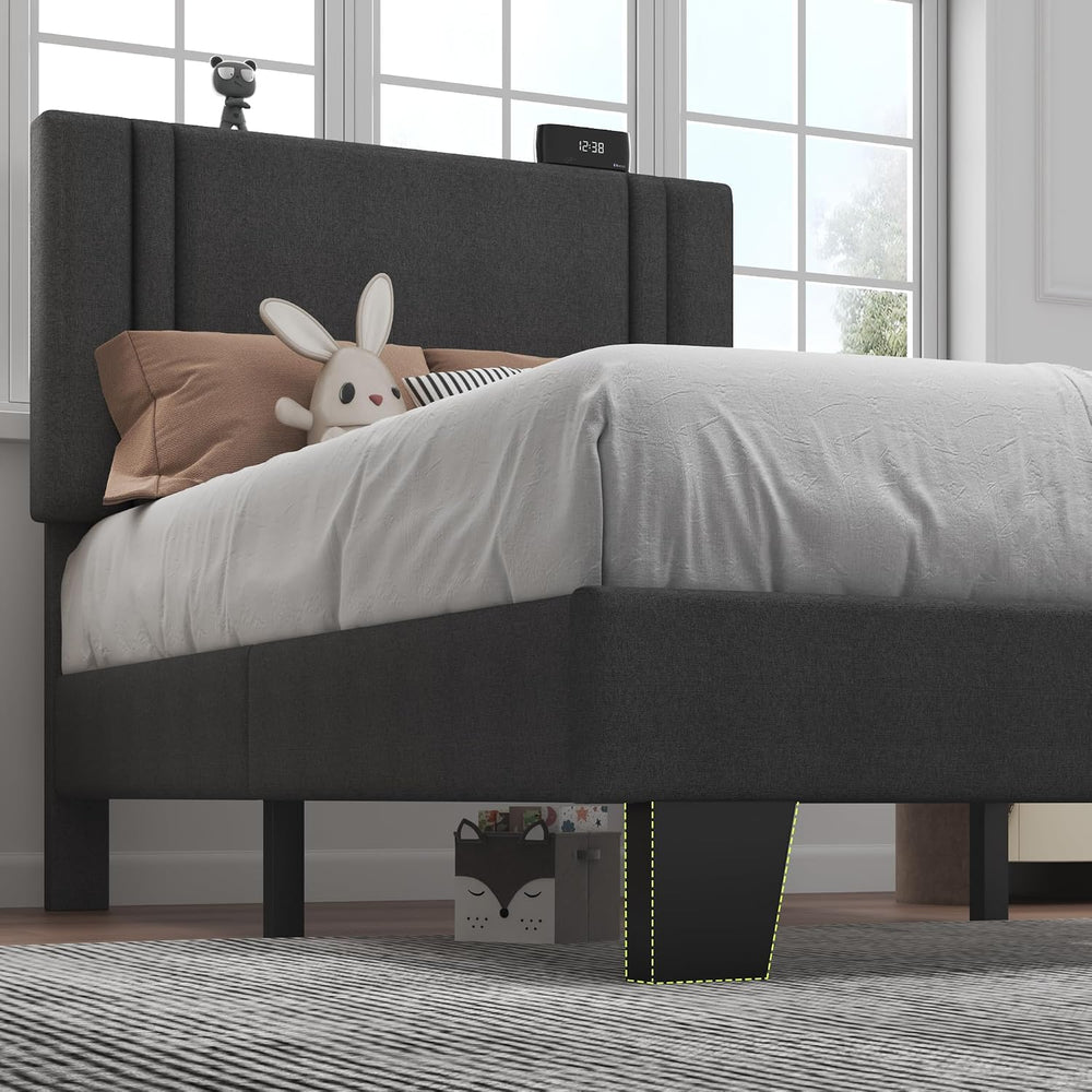 Feonase Twin Platform Bed Frame, Fabric Upholstered Twin Bed Frame, Solid Woo...