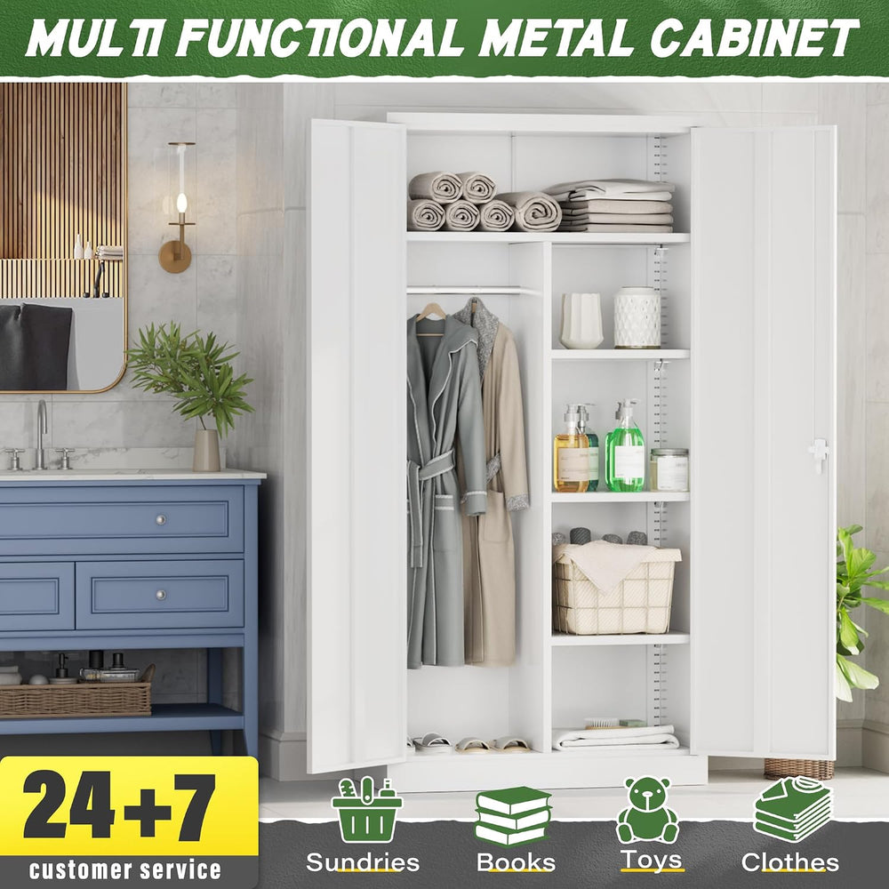 Greenvelly Metal Wardrobe Closet with Doors and Shelves,72" Armoire Ward...