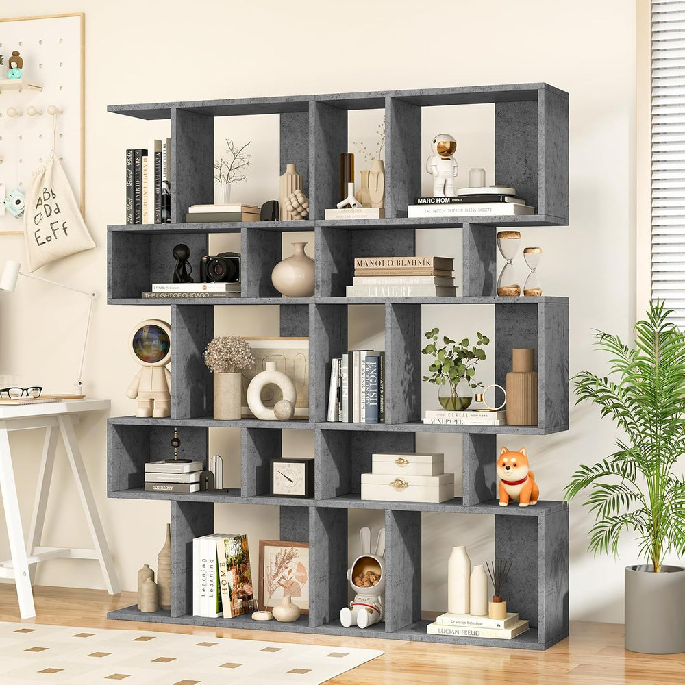 GIANTEX 5-Tier Geometric Bookshelf Set of 2, 70'' Tall Wood Freestand...
