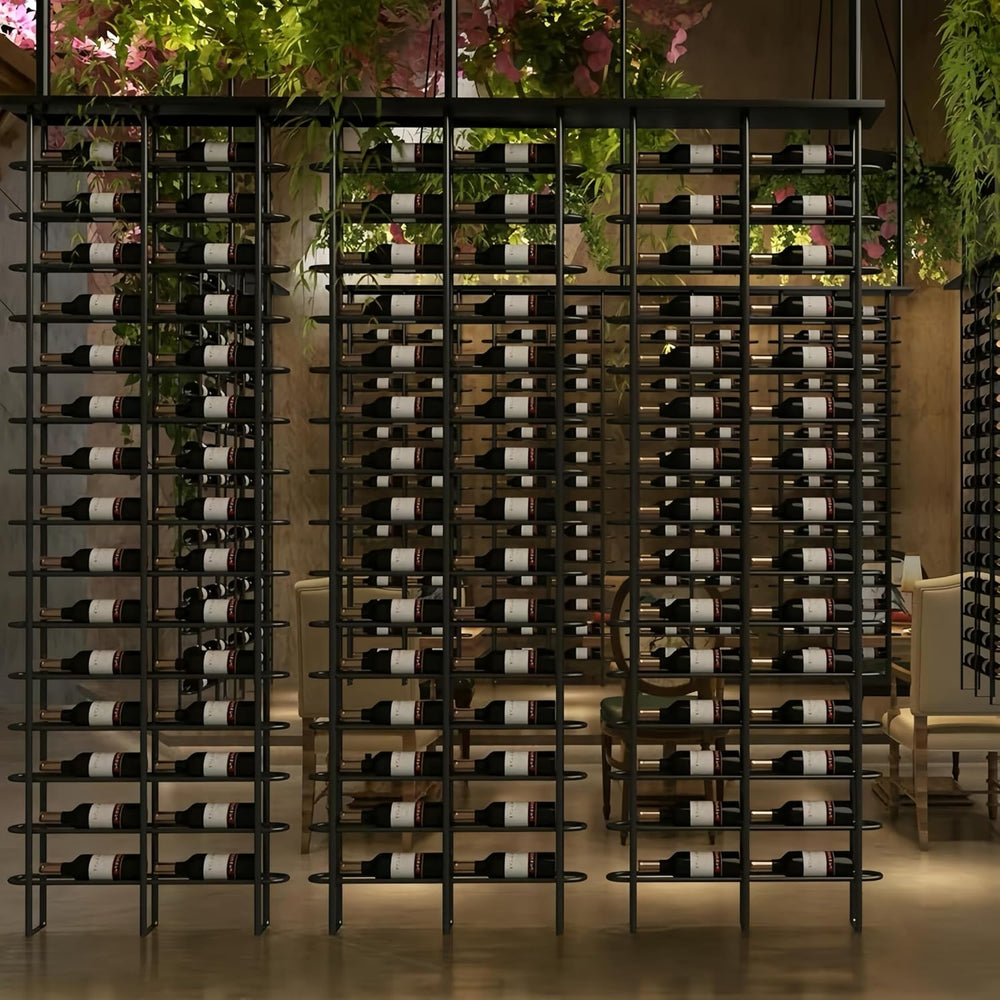 75-Bottle 5-Column Wall-Mounted Wine Rack, Black Metal Wine Bottle Holder wit...