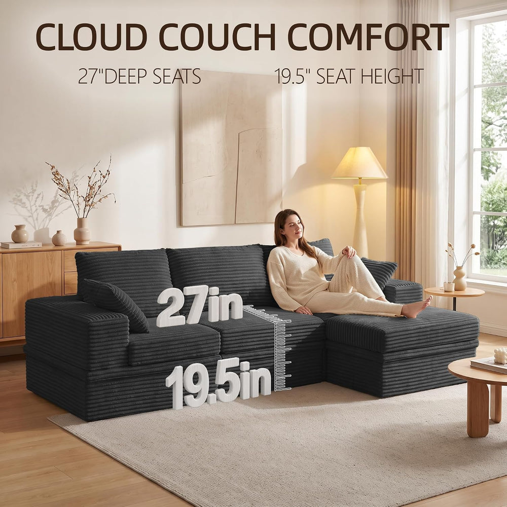 107" L-Shaped Modular Sectional Sofa with Movable Ottoman, Oversized Bon...