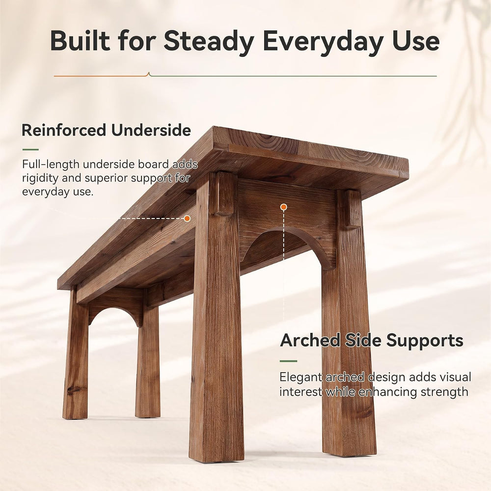 TRIBEWOOD 55 Inch Solid Wood Dining Bench, Entryway Bench, Rustic Brown | Sol...