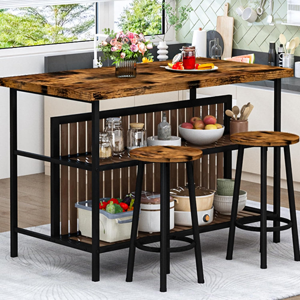 DKLGG Kitchen Island with Seating & Storage, Farmhouse Dining Table Set f...