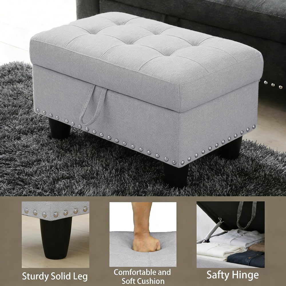 Ottoman with Storage for Living Room, 28.5'' Linen Living Room Ottoma...
