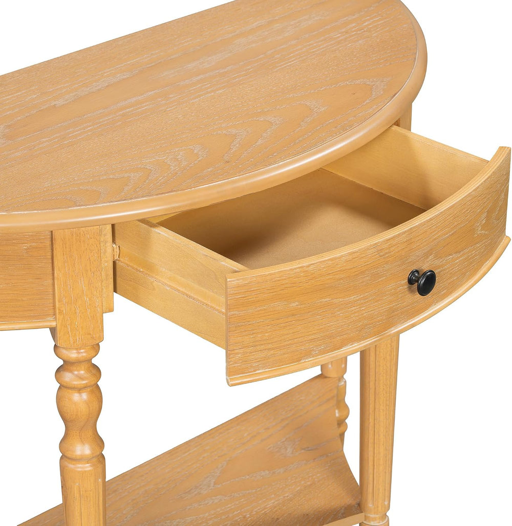 LKTART Vintage Half Moon Console Table with Solid Pinewood Frame & Legs, ...