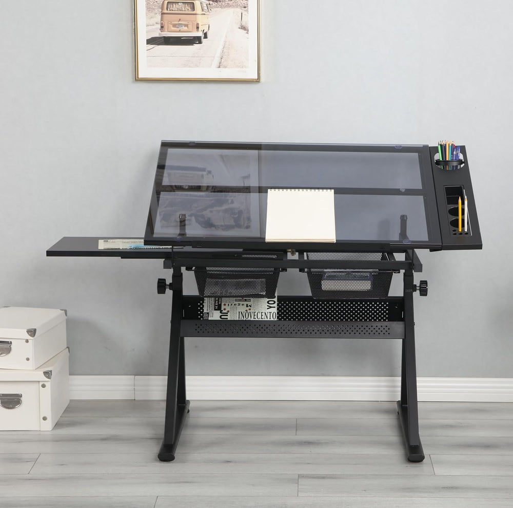Height Adjustable Drafting Desk w/Stool and 2 Drawers | 0-75°Tilt&Height|...