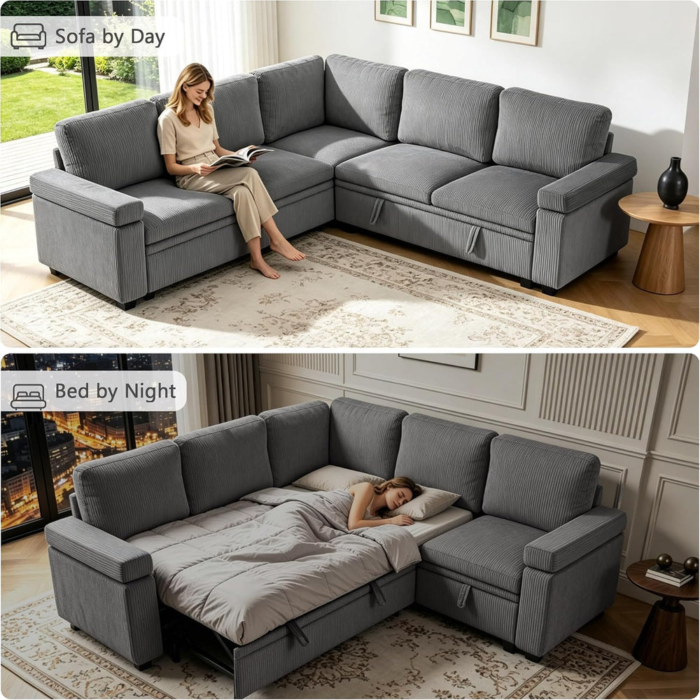 86 Inch L Shaped Sectional Sleeper Sofa with Storage, Sectional Modular Couch...