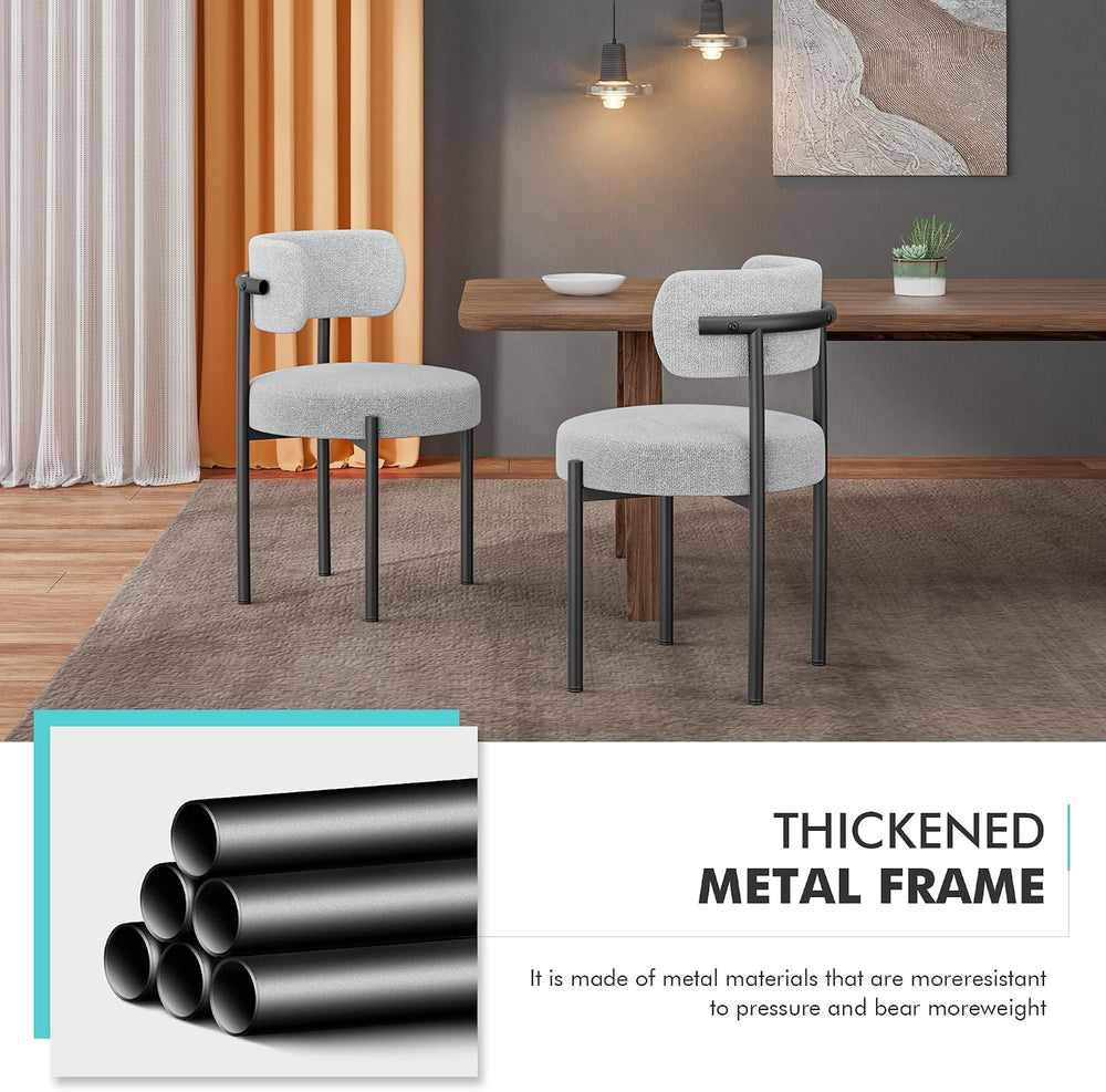 PatioPerk Boucle Dining Chairs Set of 6, Light Gray Mid Century Morden Chair ...